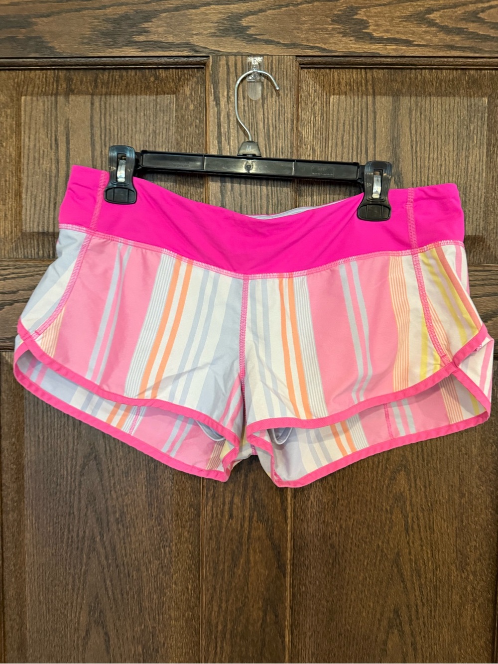 lululemon athletica Pink-Multi color Striped Low Rise Speed Up Shorts 10 Rare
